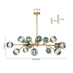 15-Light Branching Sputnik Glass Globe Chandelier Mid-Century modern Blue Clear Bubble Pendant Light