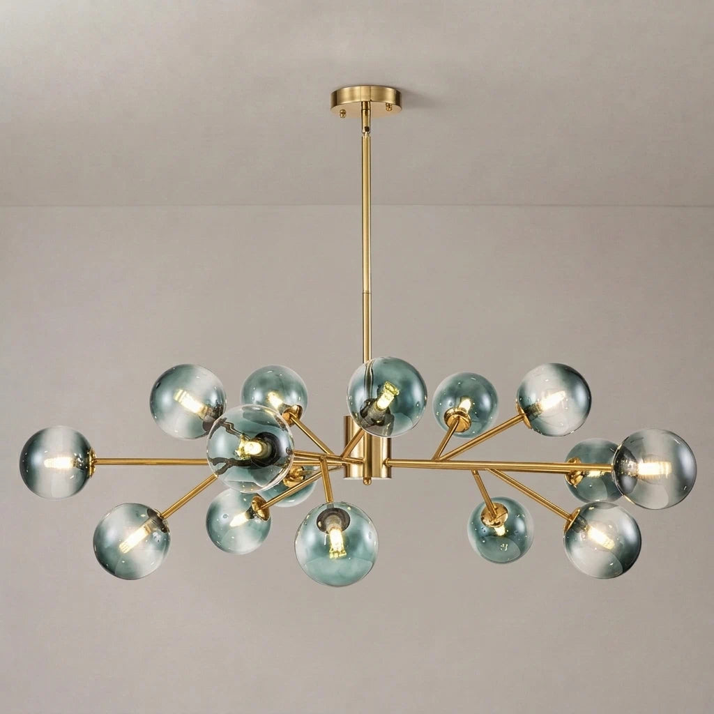 15-Light Branching Sputnik Glass Globe Chandelier Mid-Century modern Blue Clear Bubble Pendant Light