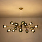 15-Light Branching Sputnik Glass Globe Chandelier Mid-Century modern Blue Clear Bubble Pendant Light