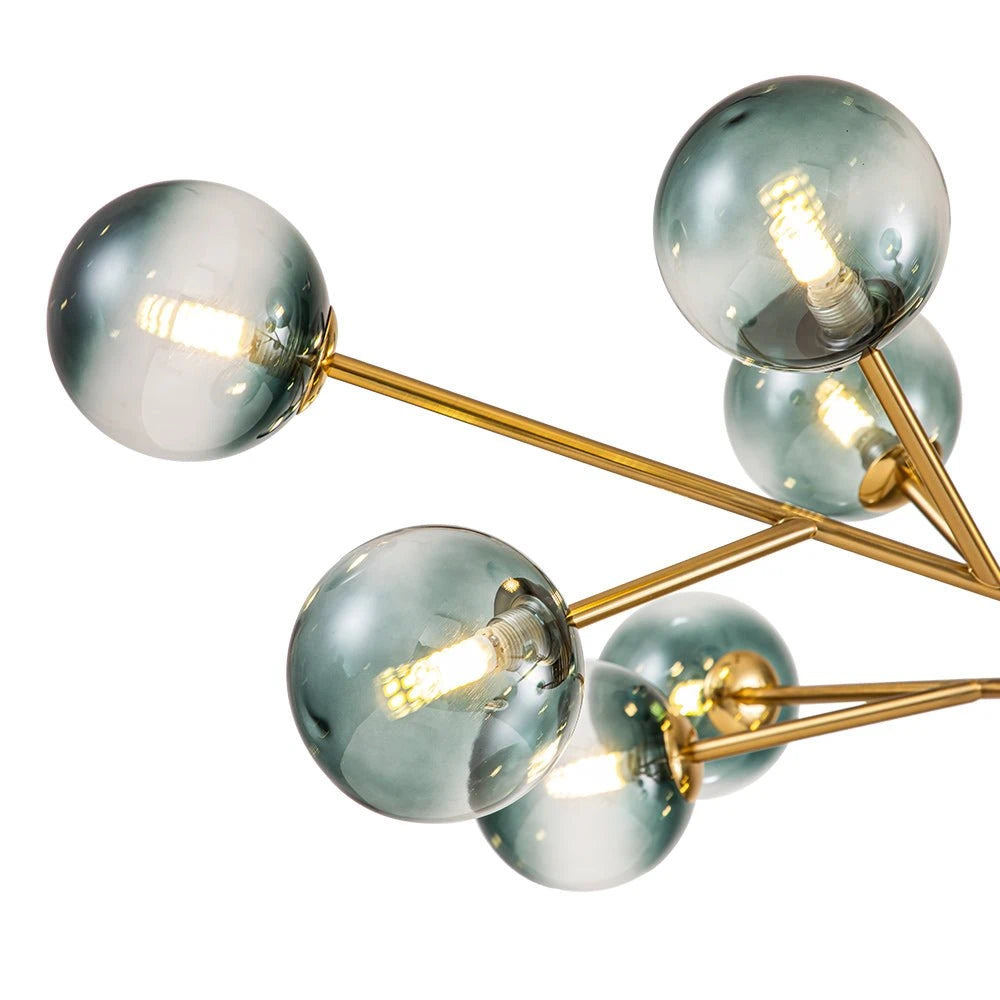 15-Light Branching Sputnik Glass Globe Chandelier Mid-Century modern Blue Clear Bubble Pendant Light
