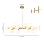 16-Light Opal Glass Globe Linear Sputnik Chandelier Mid-Century Modern Milky White Bubble Pendant Light
