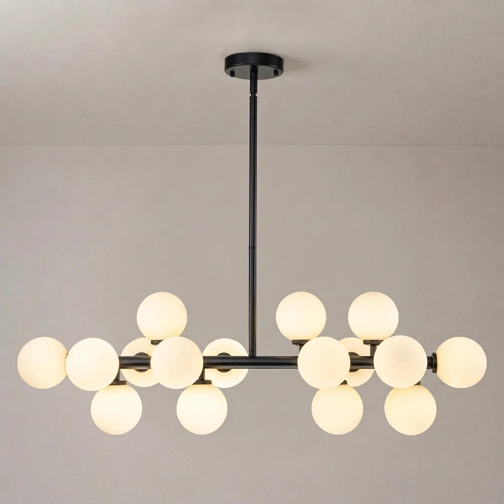 16-Light Opal Glass Globe Linear Sputnik Chandelier Mid-Century Modern Milky White Bubble Pendant Light
