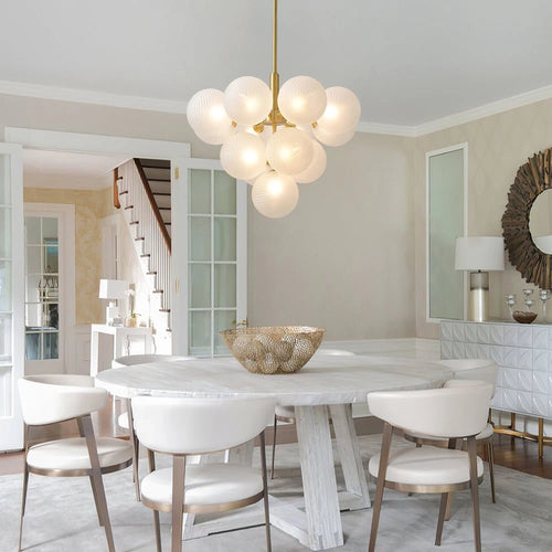 Modern Frosted Ribbed Glass Bubble Chandelier Cluster Milky White Glass Globe Pendant Light