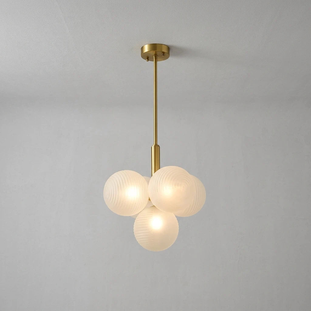 Modern Frosted Ribbed Glass Bubble Chandelier Cluster Milky White Glass Globe Pendant Light