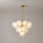 Modern Frosted Ribbed Glass Bubble Chandelier Cluster Milky White Glass Globe Pendant Light