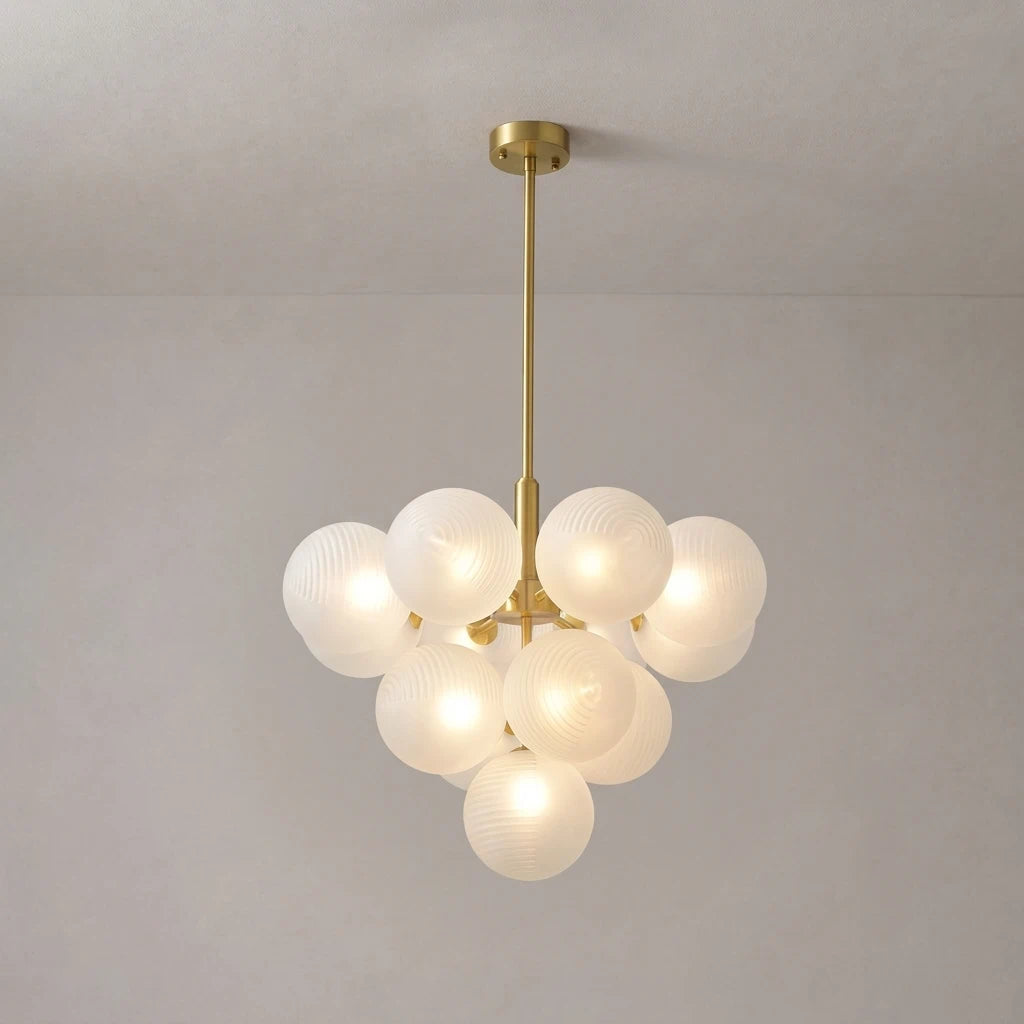 Modern Frosted Ribbed Glass Bubble Chandelier Cluster Milky White Glass Globe Pendant Light