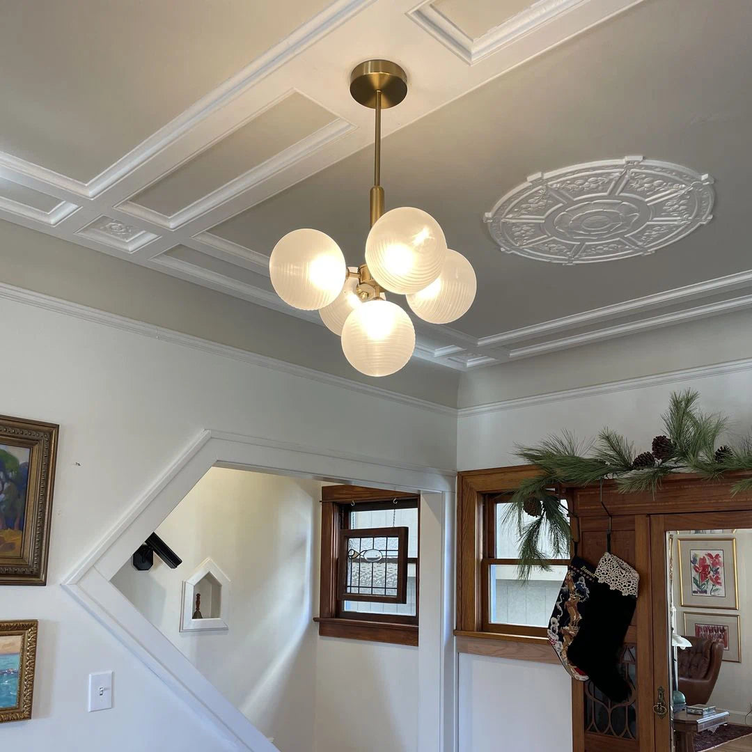 Modern Frosted Ribbed Glass Bubble Chandelier Cluster Milky White Glass Globe Pendant Light