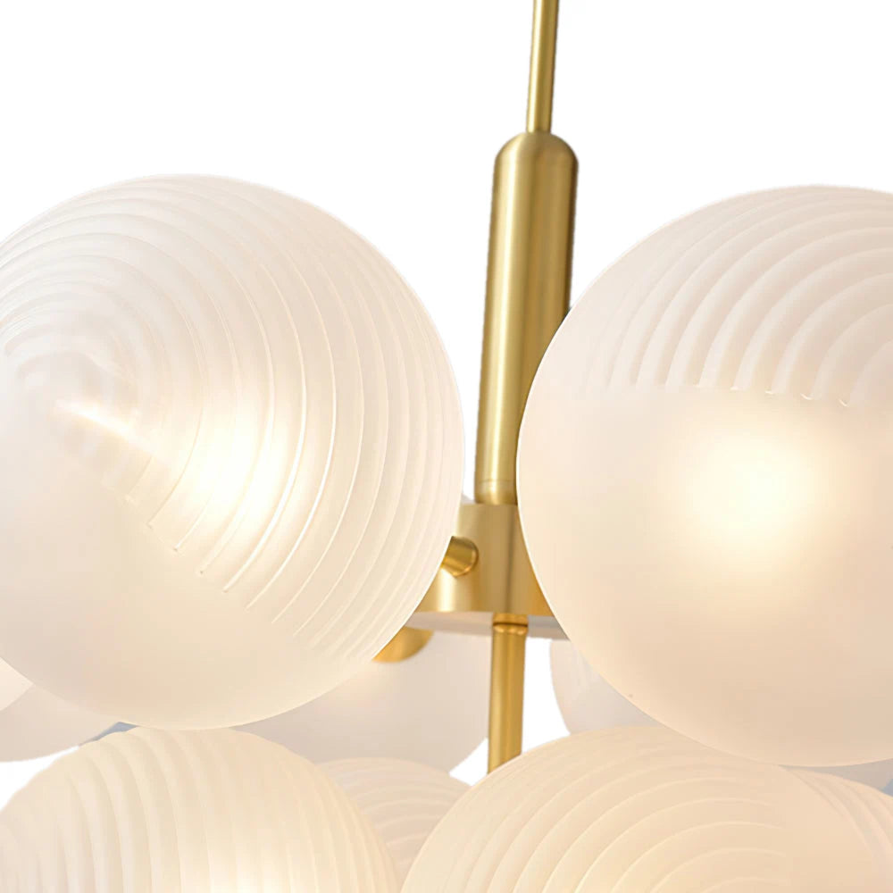 Modern Frosted Ribbed Glass Bubble Chandelier Cluster Milky White Glass Globe Pendant Light