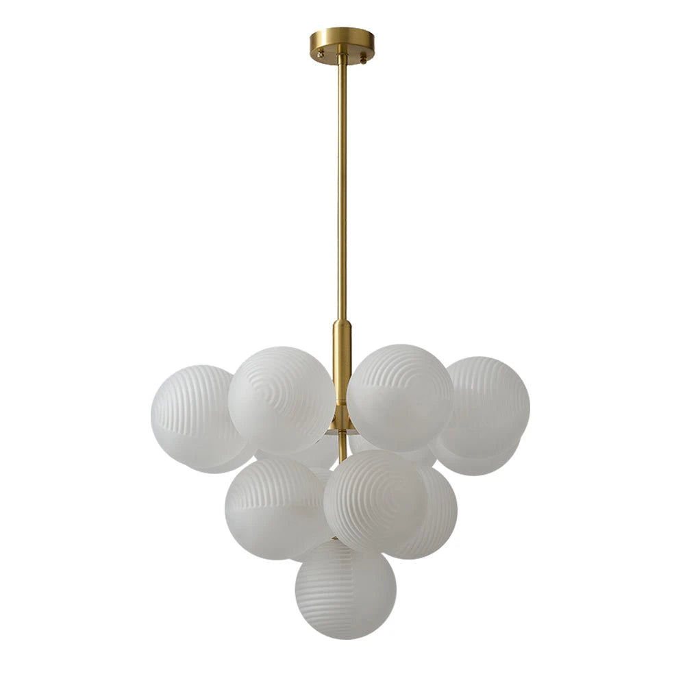 Modern Frosted Ribbed Glass Bubble Chandelier Cluster Milky White Glass Globe Pendant Light