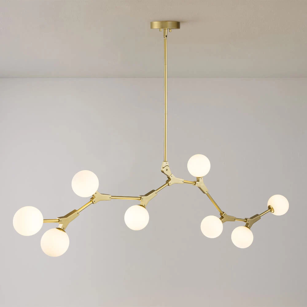 Mid-Century Modern Linear Branching Bubble Chandelier Opal Glass Globes Pendant Light