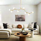 Mid-Century Modern Linear Branching Bubble Chandelier Opal Glass Globes Pendant Light