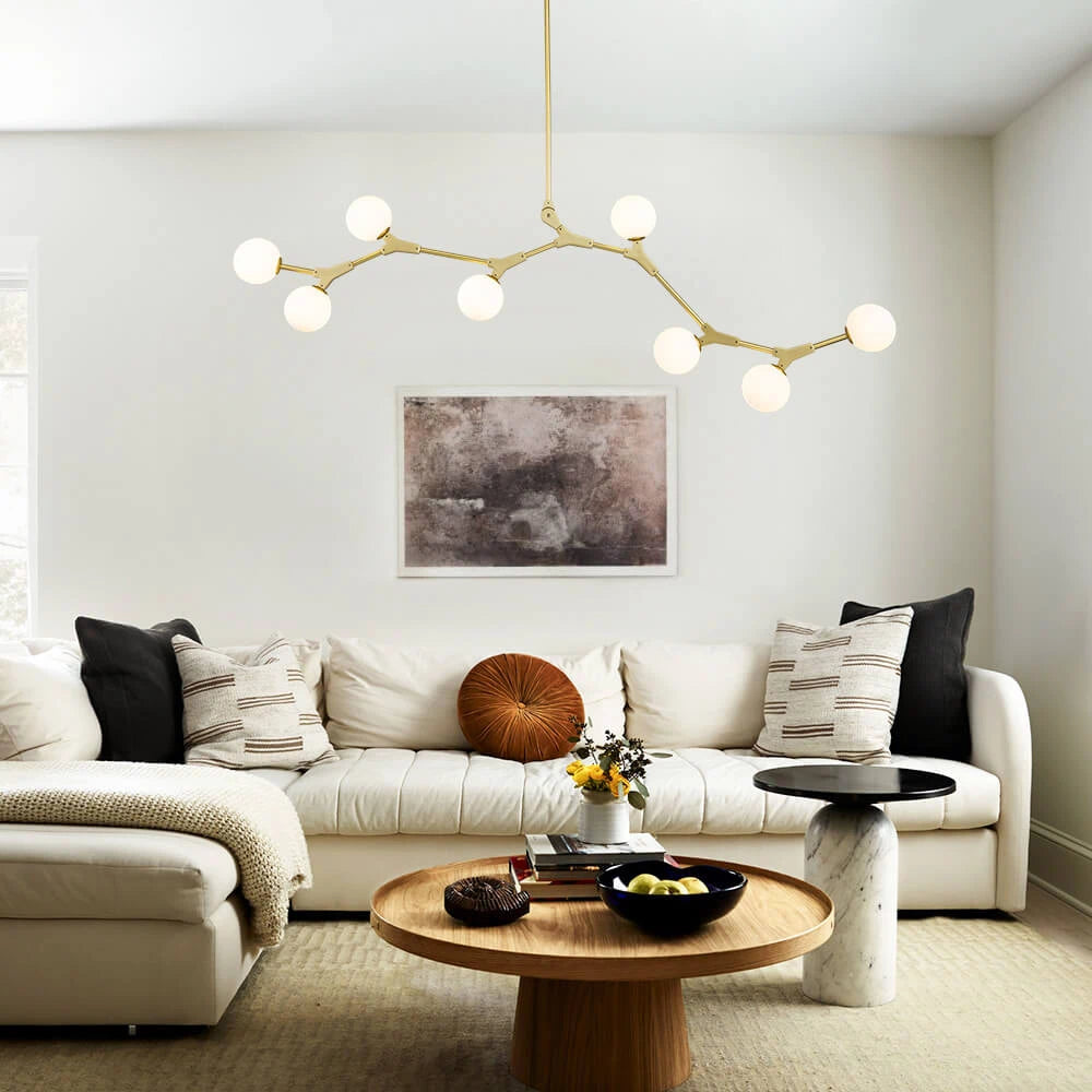 Mid-Century Modern Linear Branching Bubble Chandelier Opal Glass Globes Pendant Light