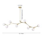 Mid-Century Modern Linear Branching Bubble Chandelier Opal Glass Globes Pendant Light