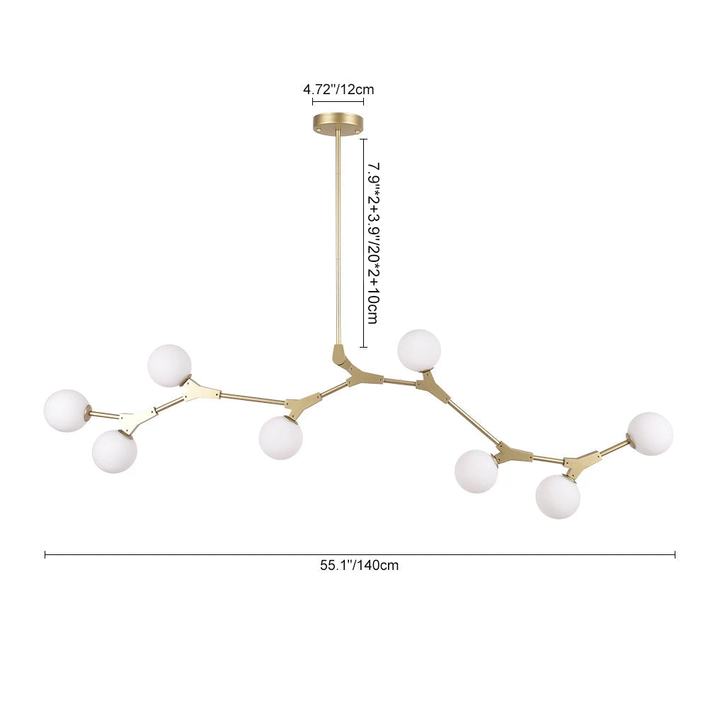 Mid-Century Modern Linear Branching Bubble Chandelier Opal Glass Globes Pendant Light