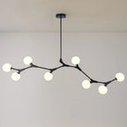 Mid-Century Modern Linear Branching Bubble Chandelier Opal Glass Globes Pendant Light