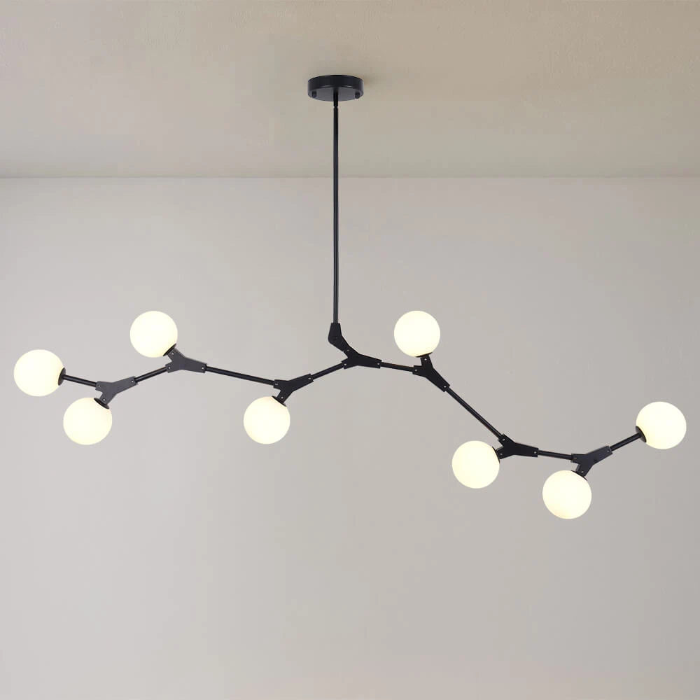 Mid-Century Modern Linear Branching Bubble Chandelier Opal Glass Globes Pendant Light
