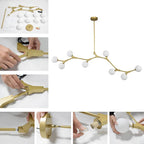 Mid-Century Modern Linear Branching Bubble Chandelier Opal Glass Globes Pendant Light