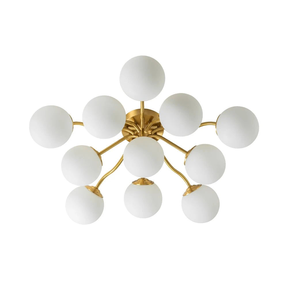 Frosted Glass Globe Semi Flush Mount Chandelier Mid-Century Modern Sputnik Opal Glass Ceiling Light