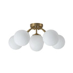 Frosted Glass Globe Semi Flush Mount Chandelier Mid-Century Modern Sputnik Opal Glass Ceiling Light