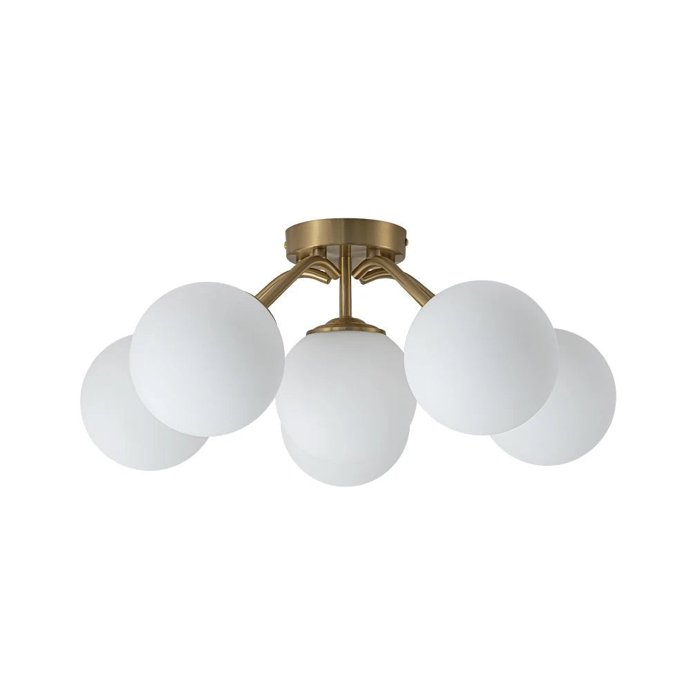 Frosted Glass Globe Semi Flush Mount Chandelier Mid-Century Modern Sputnik Opal Glass Ceiling Light