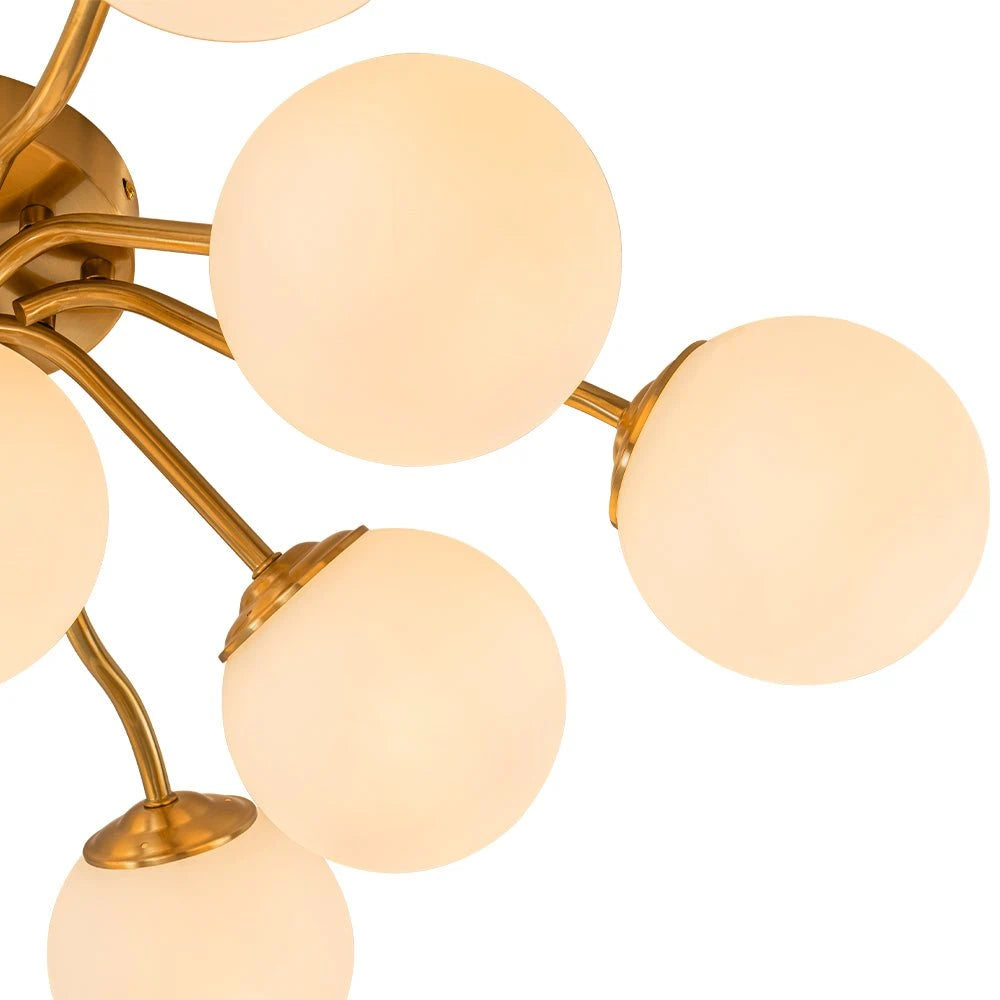 Frosted Glass Globe Semi Flush Mount Chandelier Mid-Century Modern Sputnik Opal Glass Ceiling Light