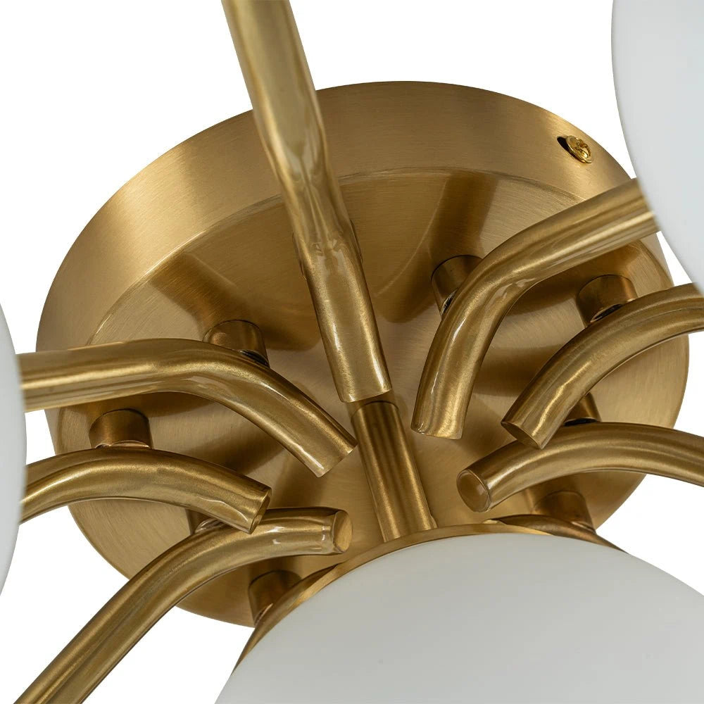 Frosted Glass Globe Semi Flush Mount Chandelier Mid-Century Modern Sputnik Opal Glass Ceiling Light