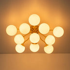 Frosted Glass Globe Semi Flush Mount Chandelier Mid-Century Modern Sputnik Opal Glass Ceiling Light
