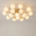 Frosted Glass Globe Semi Flush Mount Chandelier Mid-Century Modern Sputnik Opal Glass Ceiling Light