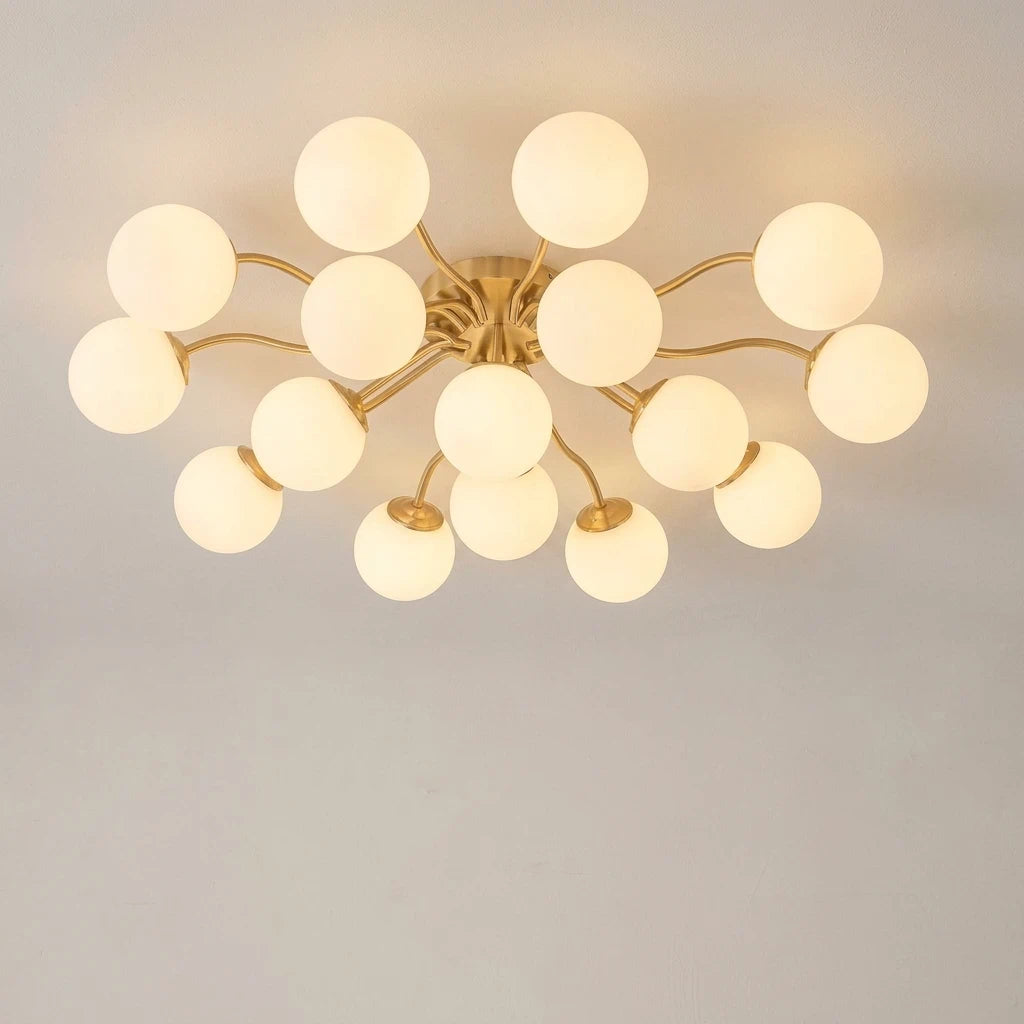 Frosted Glass Globe Semi Flush Mount Chandelier Mid-Century Modern Sputnik Opal Glass Ceiling Light