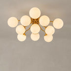 Frosted Glass Globe Semi Flush Mount Chandelier Mid-Century Modern Sputnik Opal Glass Ceiling Light