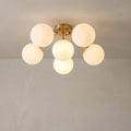 Frosted Glass Globe Semi Flush Mount Chandelier Mid-Century Modern Sputnik Opal Glass Ceiling Light