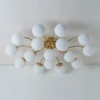 Frosted Glass Globe Semi Flush Mount Chandelier Mid-Century Modern Sputnik Opal Glass Ceiling Light