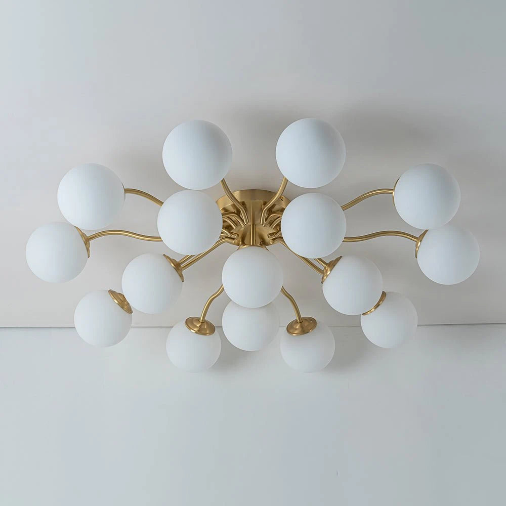 Frosted Glass Globe Semi Flush Mount Chandelier Mid-Century Modern Sputnik Opal Glass Ceiling Light
