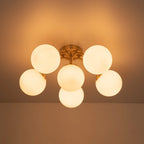 Frosted Glass Globe Semi Flush Mount Chandelier Mid-Century Modern Sputnik Opal Glass Ceiling Light