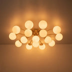 Frosted Glass Globe Semi Flush Mount Chandelier Mid-Century Modern Sputnik Opal Glass Ceiling Light