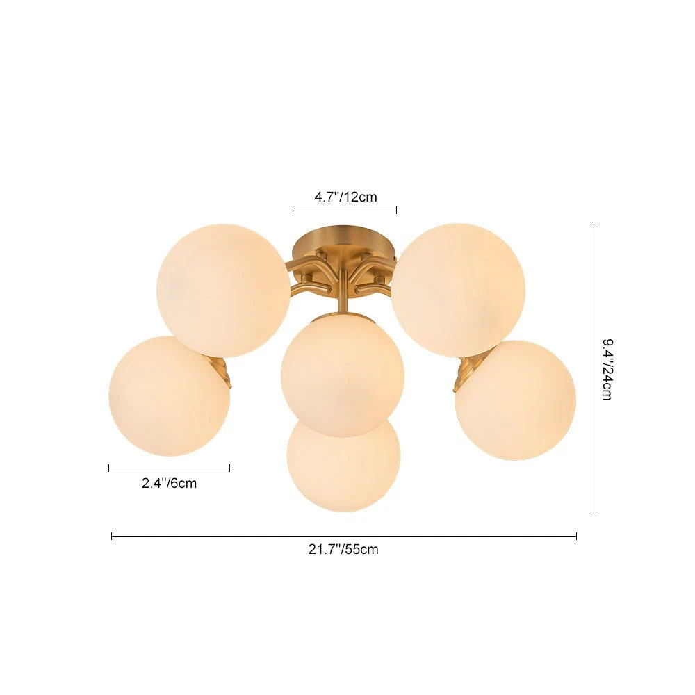 Frosted Glass Globe Semi Flush Mount Chandelier Mid-Century Modern Sputnik Opal Glass Ceiling Light