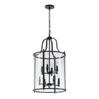 Farmhouse Black Cage Pendant Light Multi-Light Candle Design Chandelier with Clear Glass Cylinder