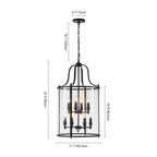 Farmhouse Black Cage Pendant Light Multi-Light Candle Design Chandelier with Clear Glass Cylinder