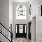 Farmhouse Black Cage Pendant Light Multi-Light Candle Design Chandelier with Clear Glass Cylinder