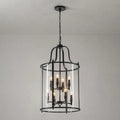 Farmhouse Black Cage Pendant Light Multi-Light Candle Design Chandelier with Clear Glass Cylinder