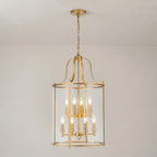 Farmhouse Black Cage Pendant Light Multi-Light Candle Design Chandelier with Clear Glass Cylinder