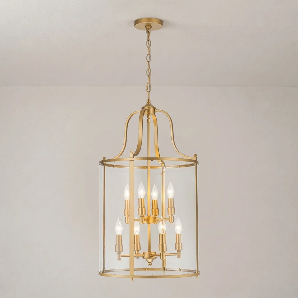 Farmhouse Black Cage Pendant Light Multi-Light Candle Design Chandelier with Clear Glass Cylinder