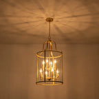 Farmhouse Black Cage Pendant Light Multi-Light Candle Design Chandelier with Clear Glass Cylinder