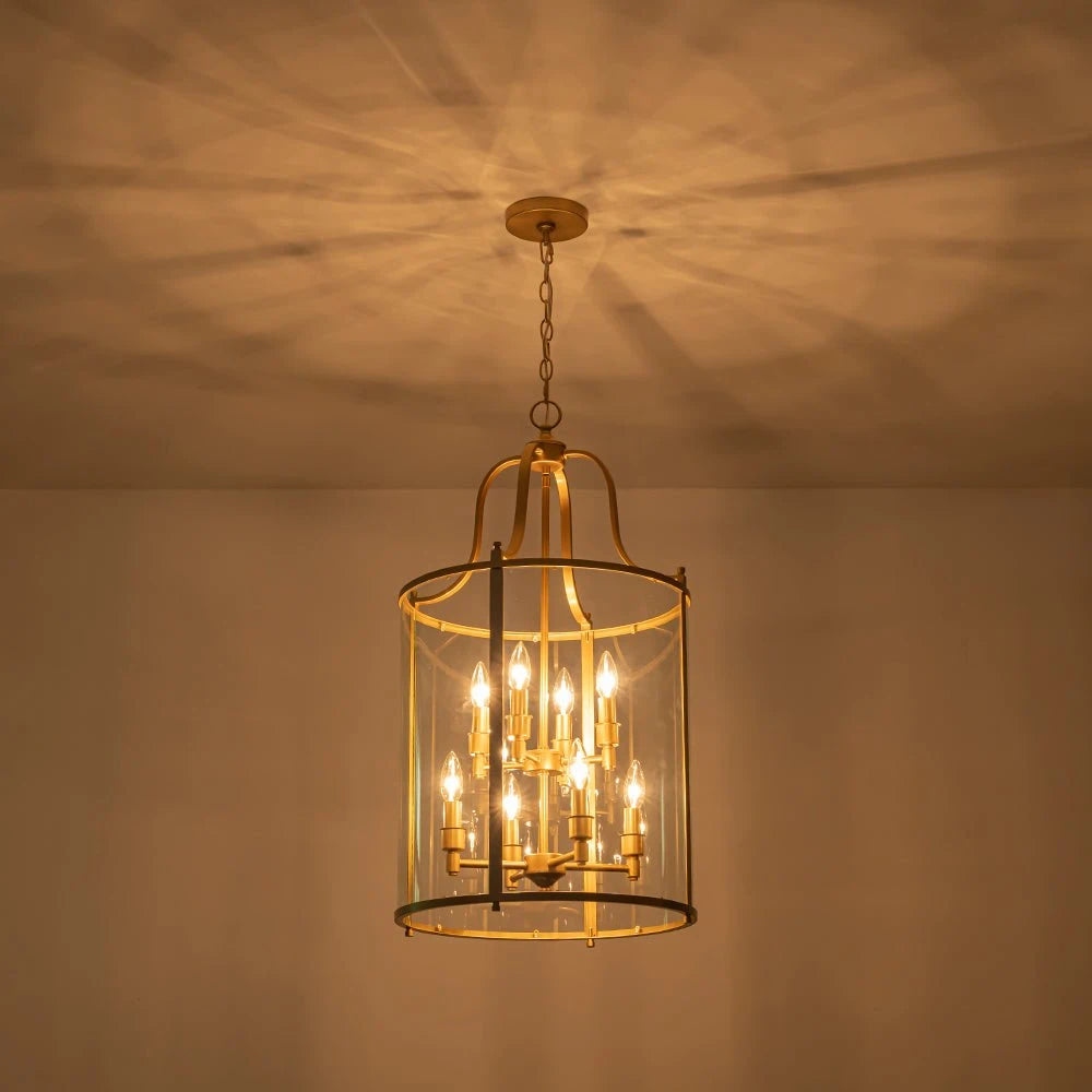 Farmhouse Black Cage Pendant Light Multi-Light Candle Design Chandelier with Clear Glass Cylinder