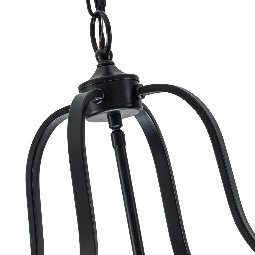 Farmhouse Black Cage Pendant Light Multi-Light Candle Design Chandelier with Clear Glass Cylinder