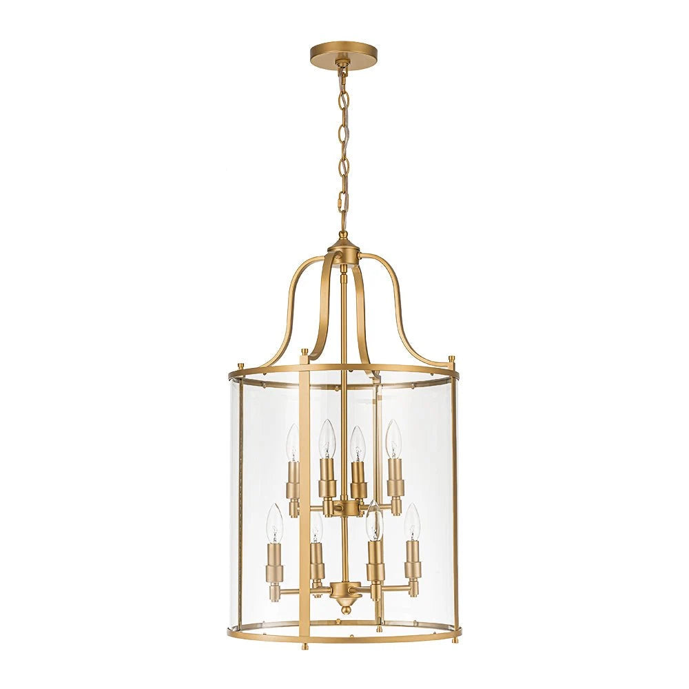 Farmhouse Black Cage Pendant Light Multi-Light Candle Design Chandelier with Clear Glass Cylinder