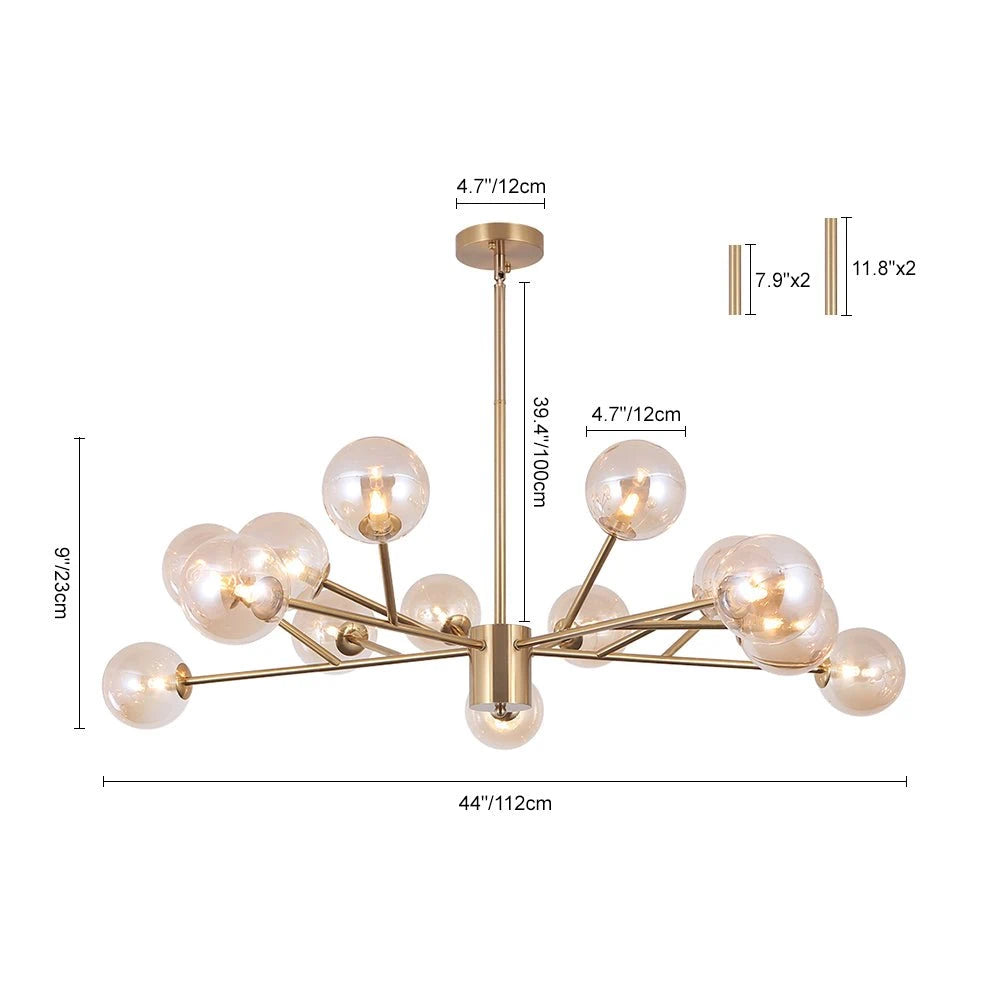 Modern Sputnik Branching Bubble Chandelier Mid-Century Radial Design Glass Ball Chandelier