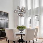 Large Cluster Bubble Chandelier Smoke Glass and Swirl Ribbed Glass Globes Pendant Light