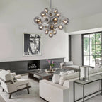Large Cluster Bubble Chandelier Smoke Glass and Swirl Ribbed Glass Globes Pendant Light