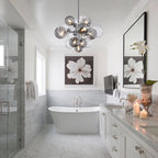 Large Cluster Bubble Chandelier Smoke Glass and Swirl Ribbed Glass Globes Pendant Light